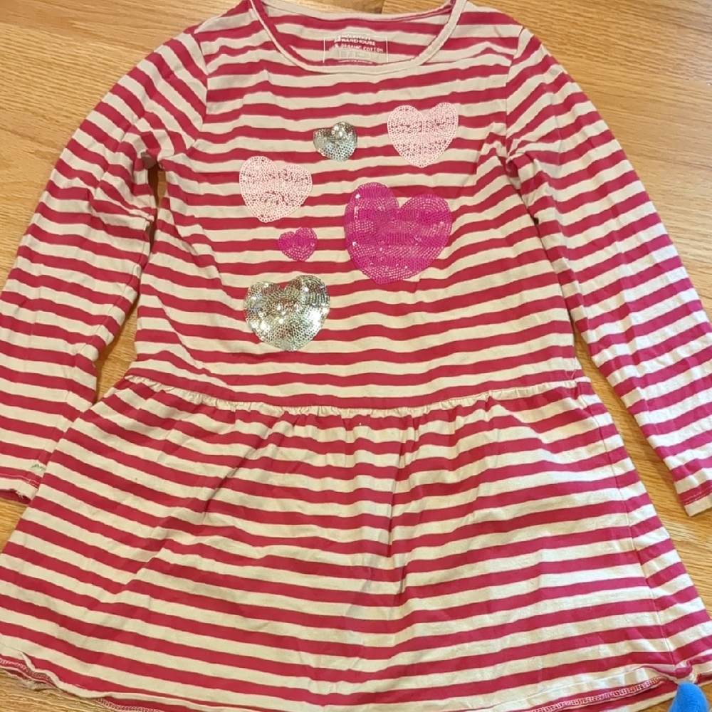 Striped Long Sleeve Dress with Heart Accents